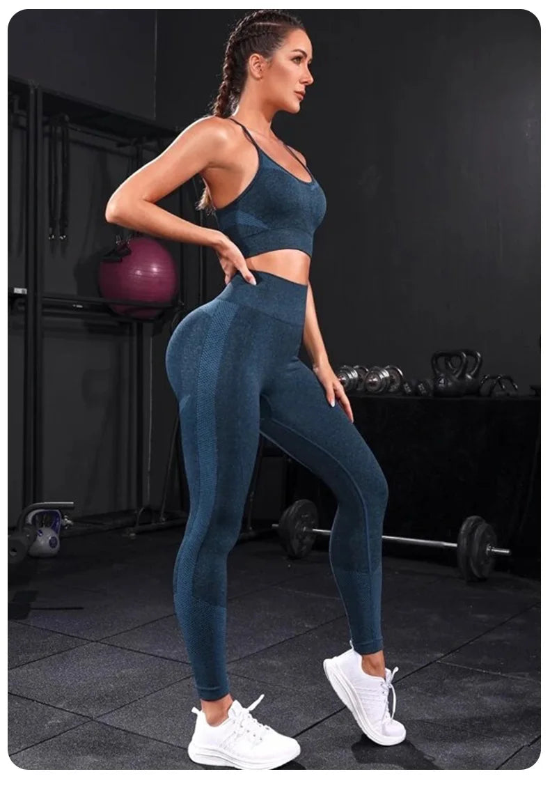 2-Piece Seamless Workout Set – High-Waisted Leggings & Sports Bra