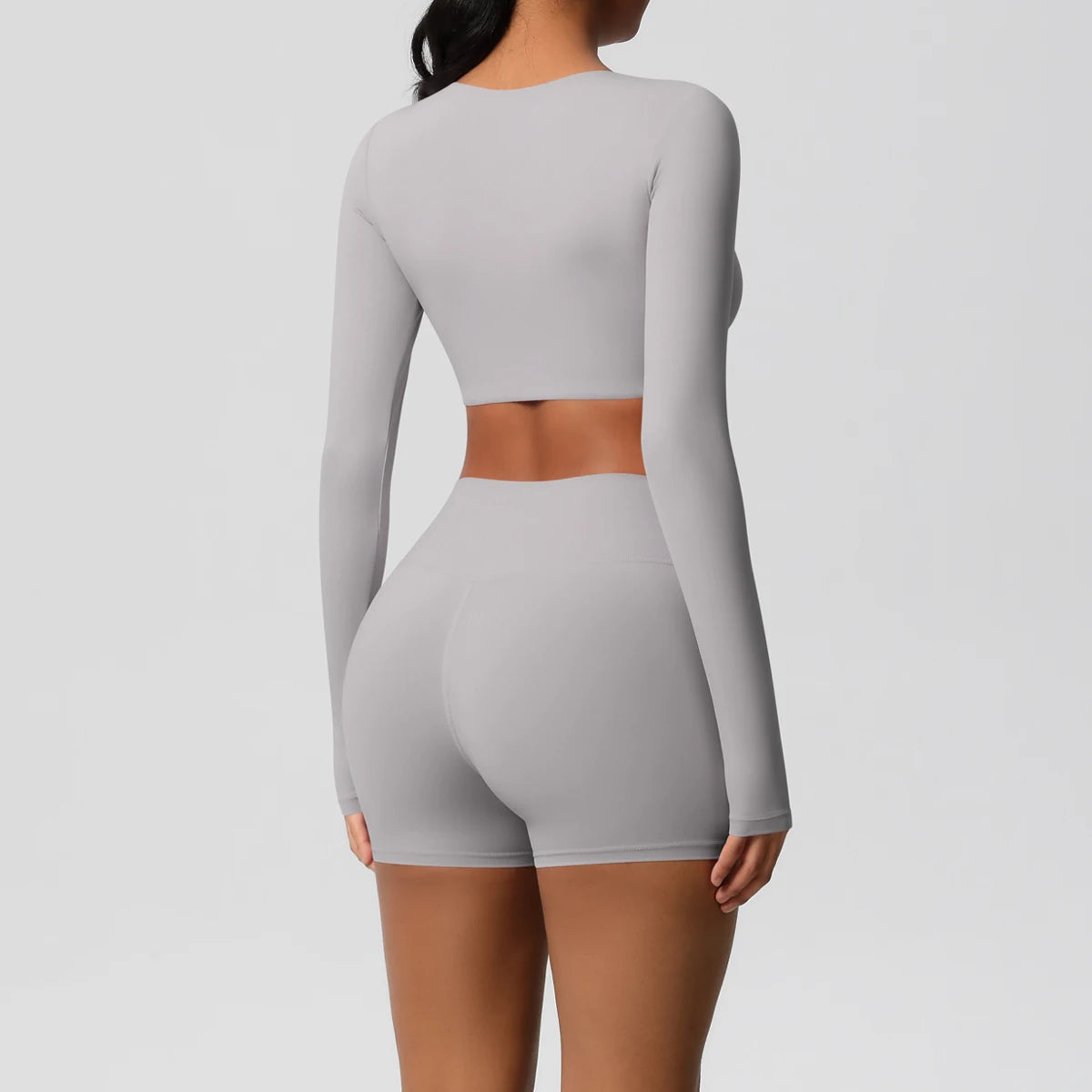 Women's 2-Piece Long Sleeve Yoga Set – High-Waisted Leggings & Crop Top Workout Outfit