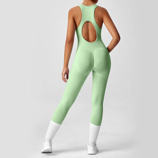 Seamless Peach Lift V-Back Yoga Jumpsuit – Tummy Control & Booty Sculpting Fit