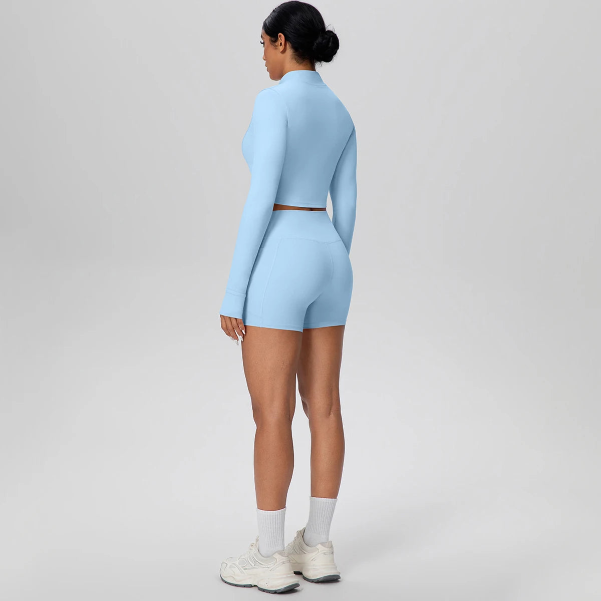 Women's Quick-Dry Running & Yoga Set – Zip-Up Jacket & Pocket Workout Shorts (2-Piece Activewear Set)
