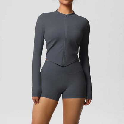Women’s Zipper Jacket and Scrunch Shorts Workout Set