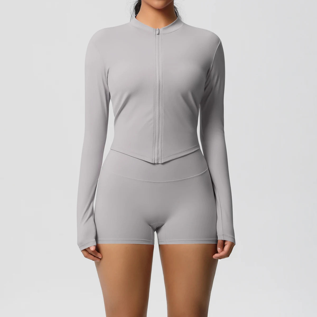 Women’s Zipper Jacket and Scrunch Shorts Workout Set