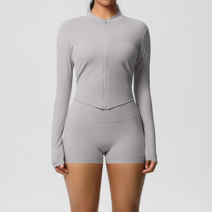 Women’s Zipper Jacket and Scrunch Shorts Workout Set