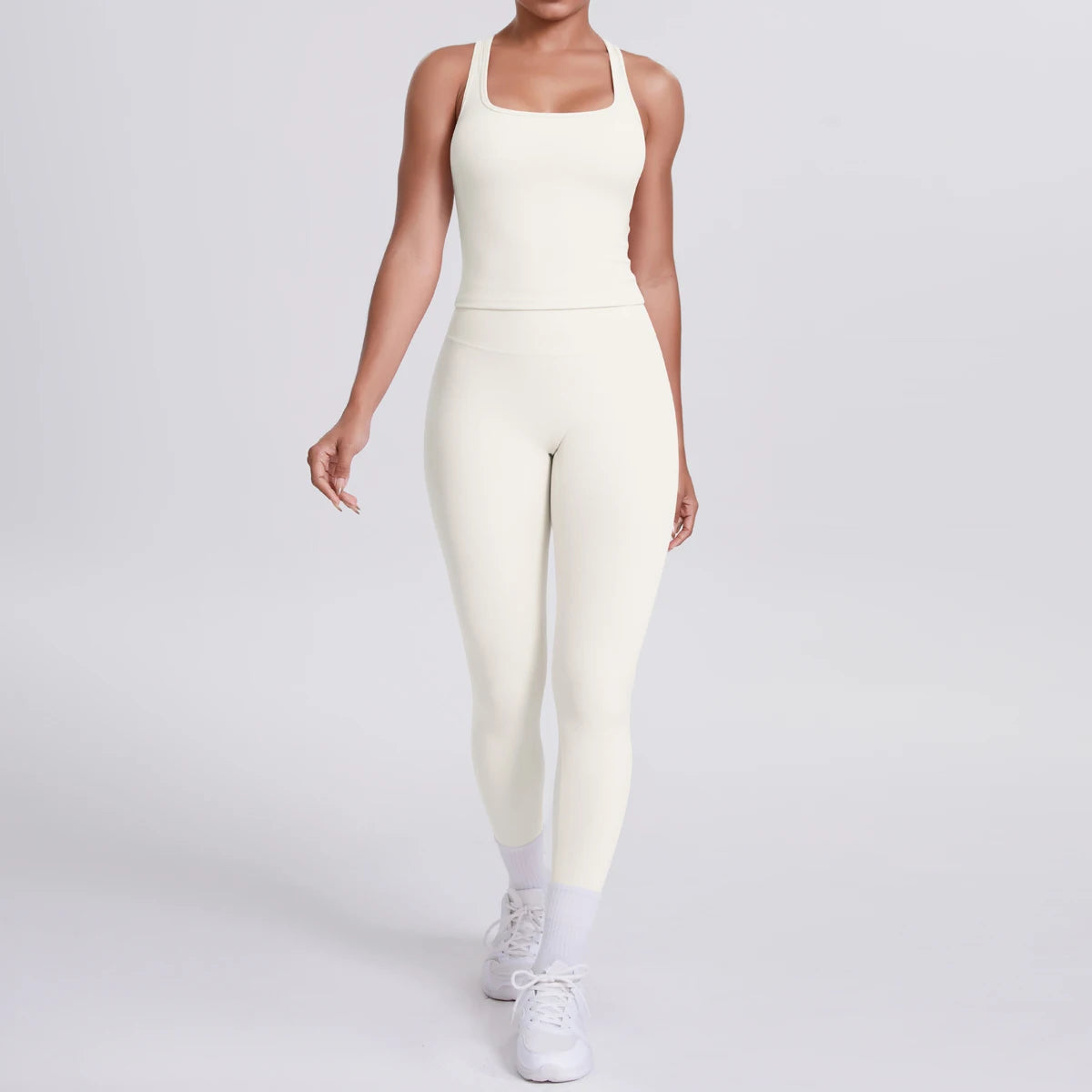Women's Tummy Control Workout Set – Crossover Back Sports Bra & Leggings