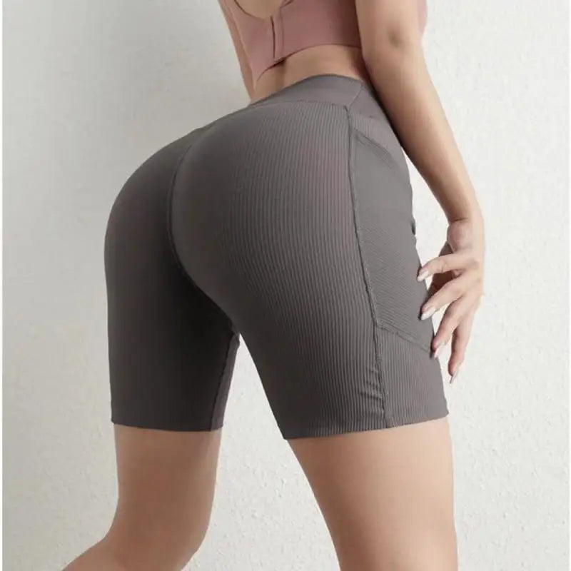 Cross-Band High-Waist Biker Shorts with Pockets