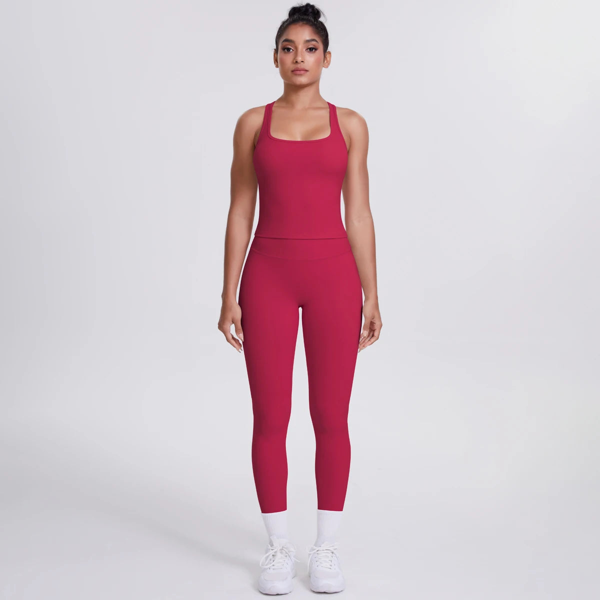 Women's Tummy Control Workout Set – Crossover Back Sports Bra & Leggings