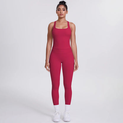 Women's Tummy Control Workout Set – Crossover Back Sports Bra & Leggings