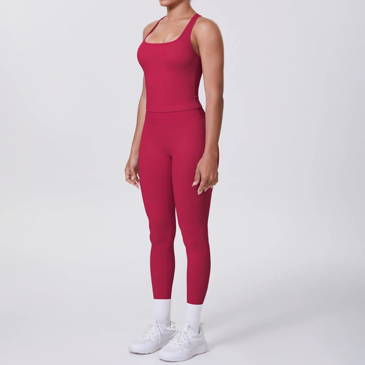 Women's Tummy Control Workout Set – Crossover Back Sports Bra & Leggings