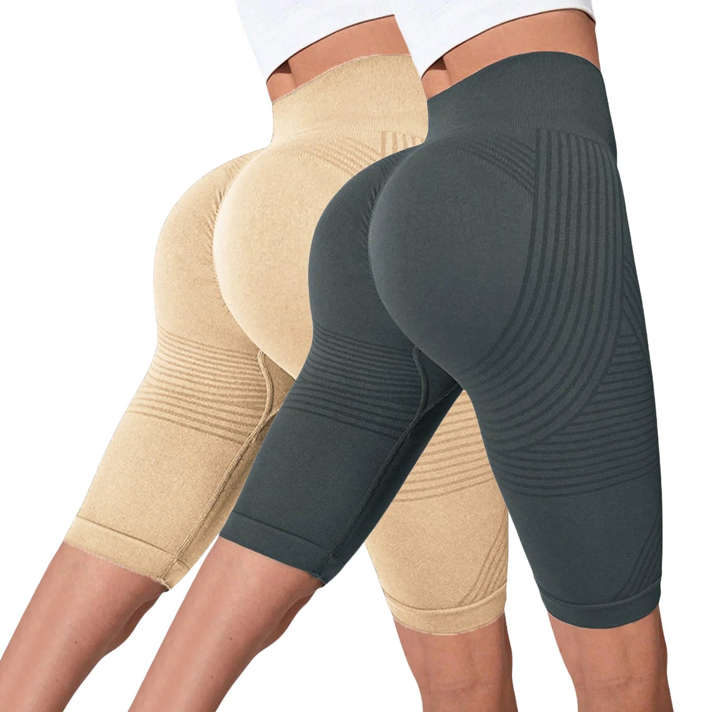 2-Pack Women's High-Waisted Seamless Workout Shorts – Tummy Support Yoga & Fitness Shorts