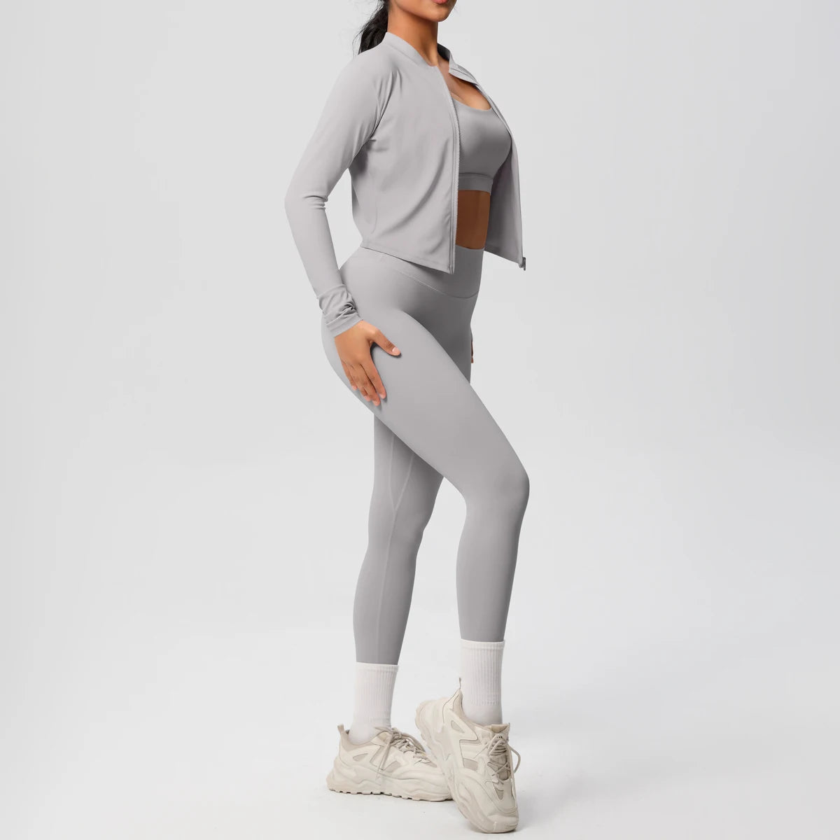 3-Piece SculptFit Yoga Set – Sports Bra, Zip Jacket & Leggings