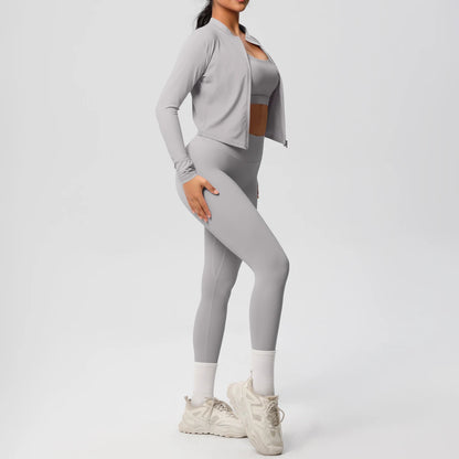 3-Piece SculptFit Yoga Set – Sports Bra, Zip Jacket & Leggings