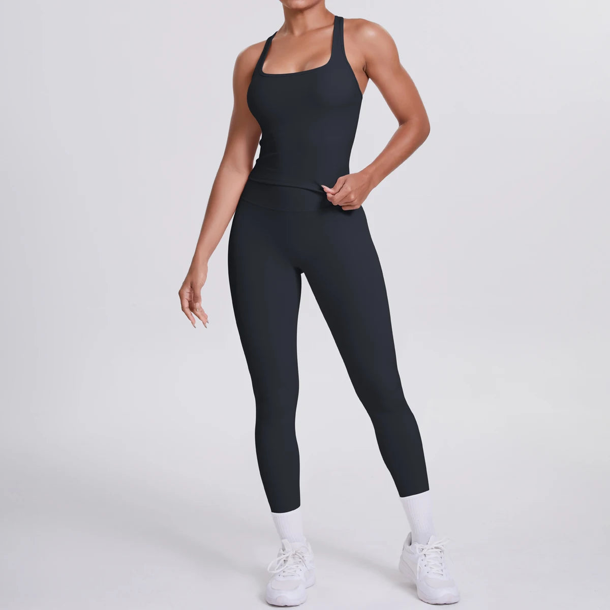 Women's Tummy Control Workout Set – Crossover Back Sports Bra & Leggings