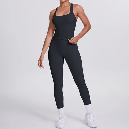 Women's Tummy Control Workout Set – Crossover Back Sports Bra & Leggings