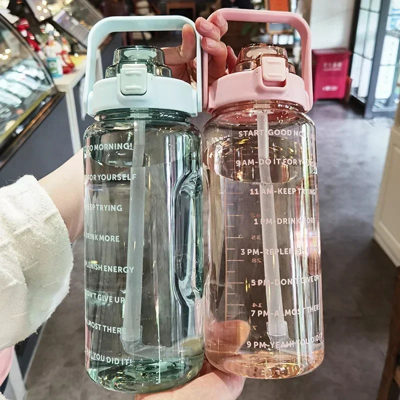 Motivational Water Bottle with Straw & Time Marker