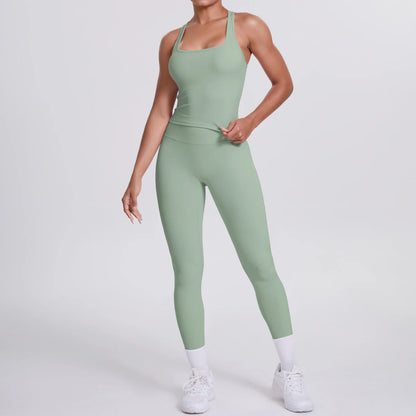 Women's Tummy Control Workout Set – Crossover Back Sports Bra & Leggings