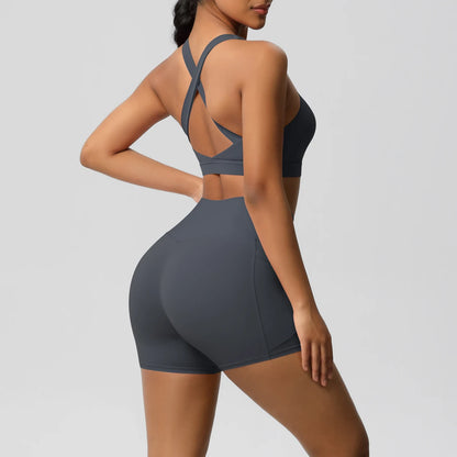 Crossover Sports Bra & Shorts Workout Set