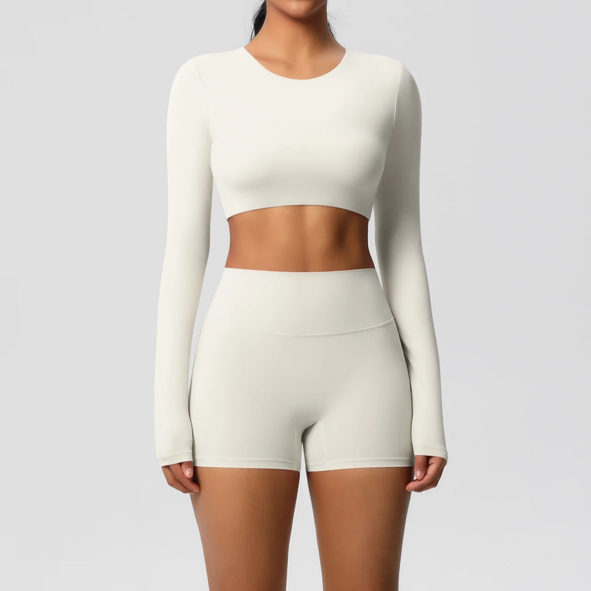 Women's 2-Piece Long Sleeve Yoga Set – High-Waisted Leggings & Crop Top Workout Outfit
