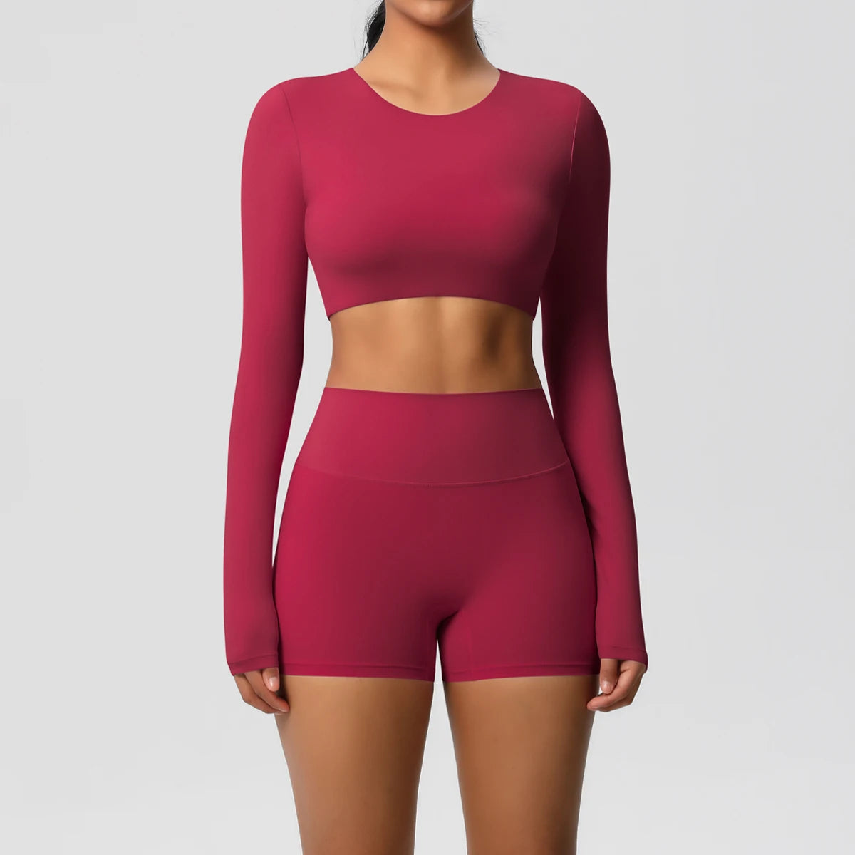 Women's 2-Piece Long Sleeve Yoga Set – High-Waisted Leggings & Crop Top Workout Outfit
