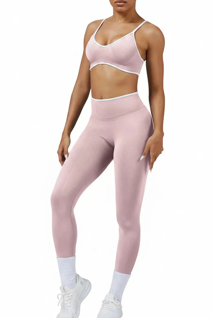 Women’s Color Block Yoga Set – Sports Bra & High-Waisted Shorts
