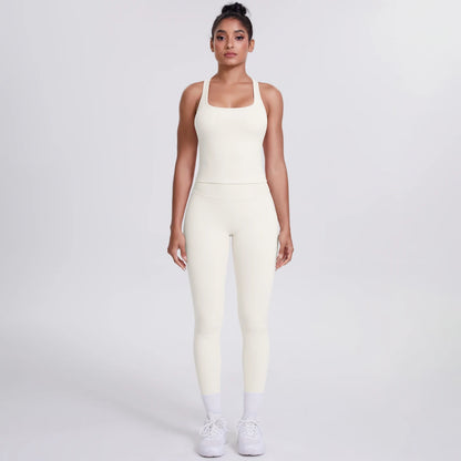 Women's Tummy Control Workout Set – Crossover Back Sports Bra & Leggings