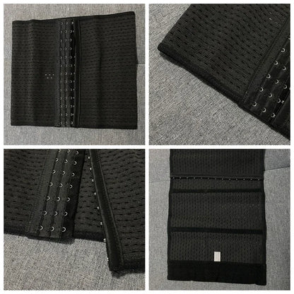 Black waist trainer with lace-up design on a gray surface