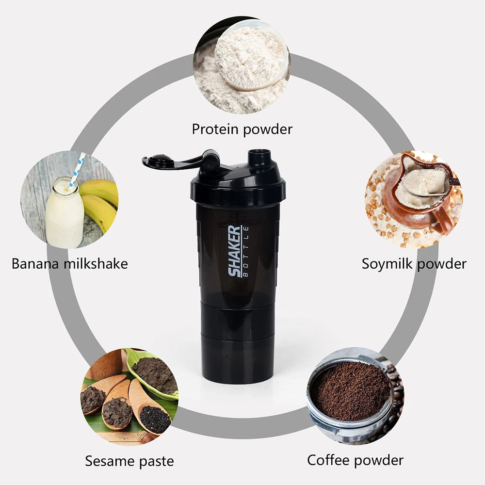 3-Layer Protein Shaker Bottle – Leakproof Mixing Cup with Powder Storage for Gym & Fitness