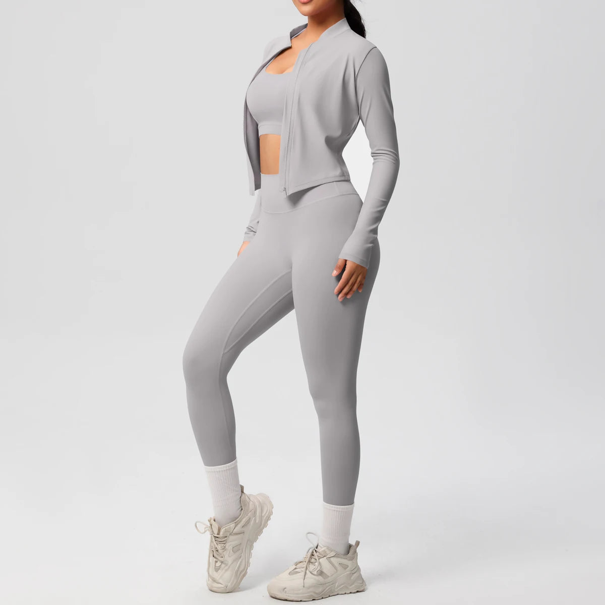 3-Piece SculptFit Yoga Set – Sports Bra, Zip Jacket & Leggings