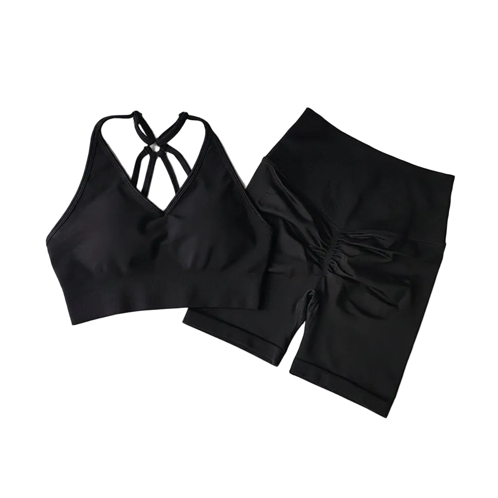 Black sports bra and shorts set