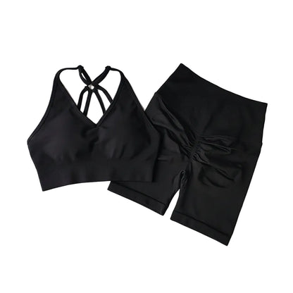 Black sports bra and shorts set