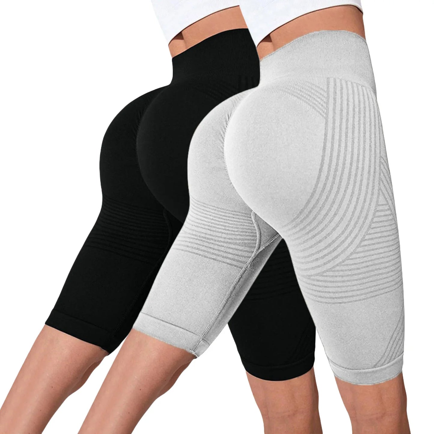 2-Pack Women's High-Waisted Seamless Workout Shorts – Tummy Support Yoga & Fitness Shorts