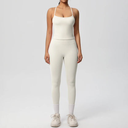 Women's 2-Piece Fitness Set – Halter Top & Tummy Control Bottoms