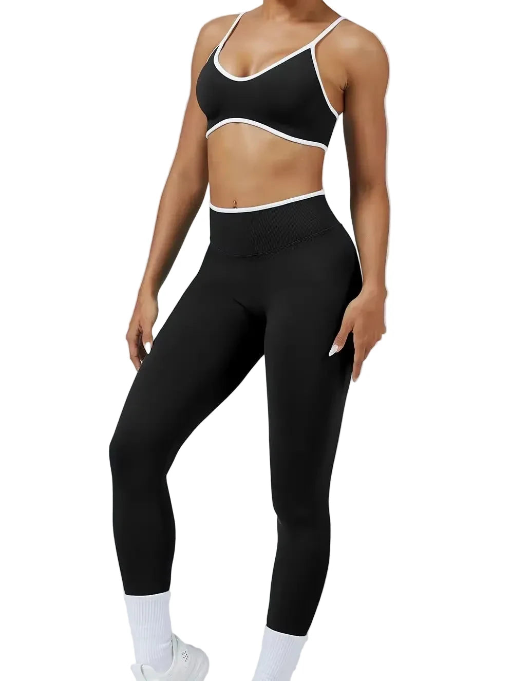 Women’s Color Block Yoga Set – Sports Bra & High-Waisted Shorts