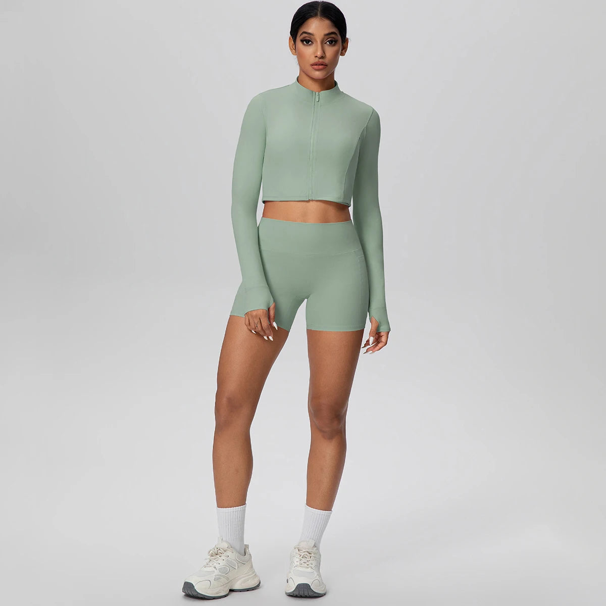 Women's Quick-Dry Running & Yoga Set – Zip-Up Jacket & Pocket Workout Shorts (2-Piece Activewear Set)