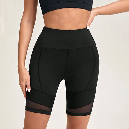 High-Waist Mesh Workout Shorts with Pockets