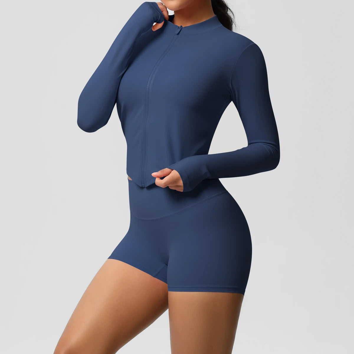 Women’s Zipper Jacket and Scrunch Shorts Workout Set
