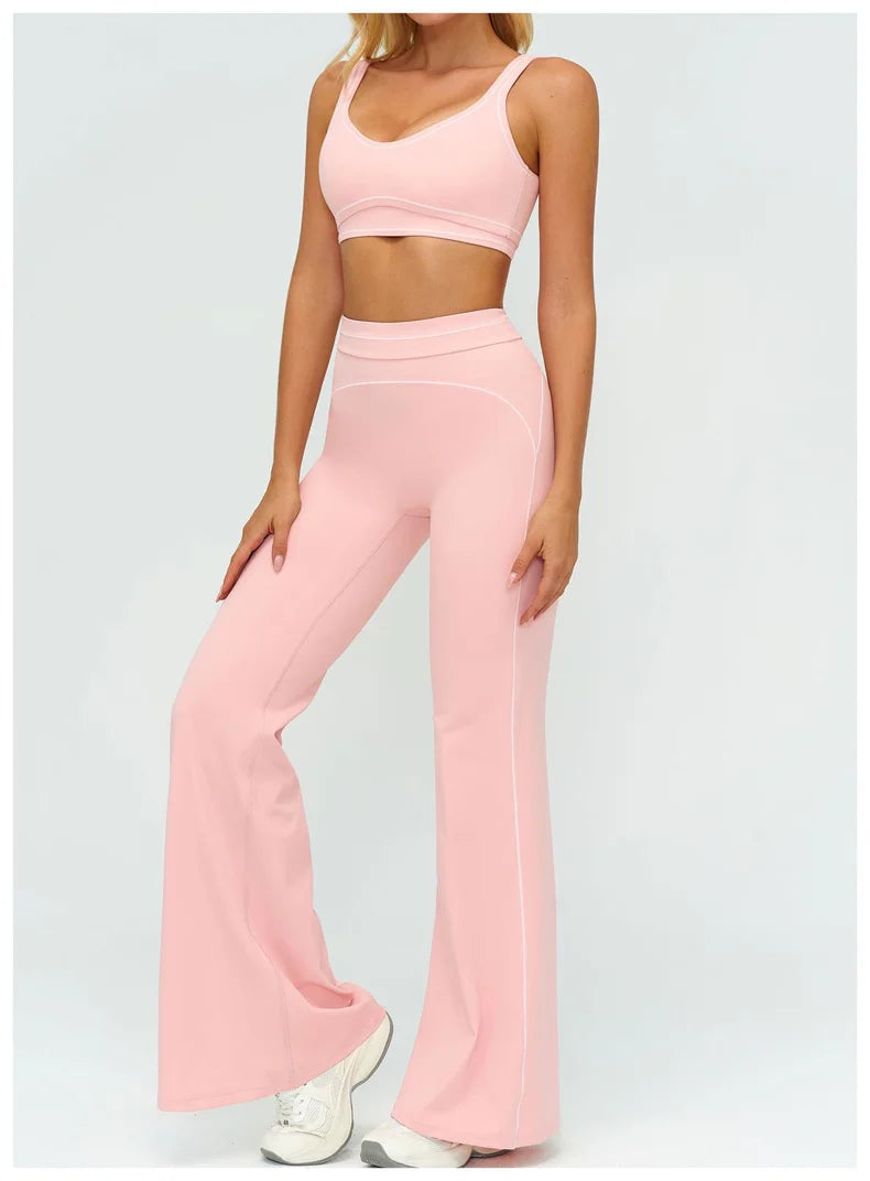 Contrast Trim Yoga Set – Sports Bra & High-Waist Leggings