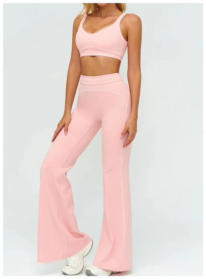 Contrast Trim Yoga Set – Sports Bra & High-Waist Leggings