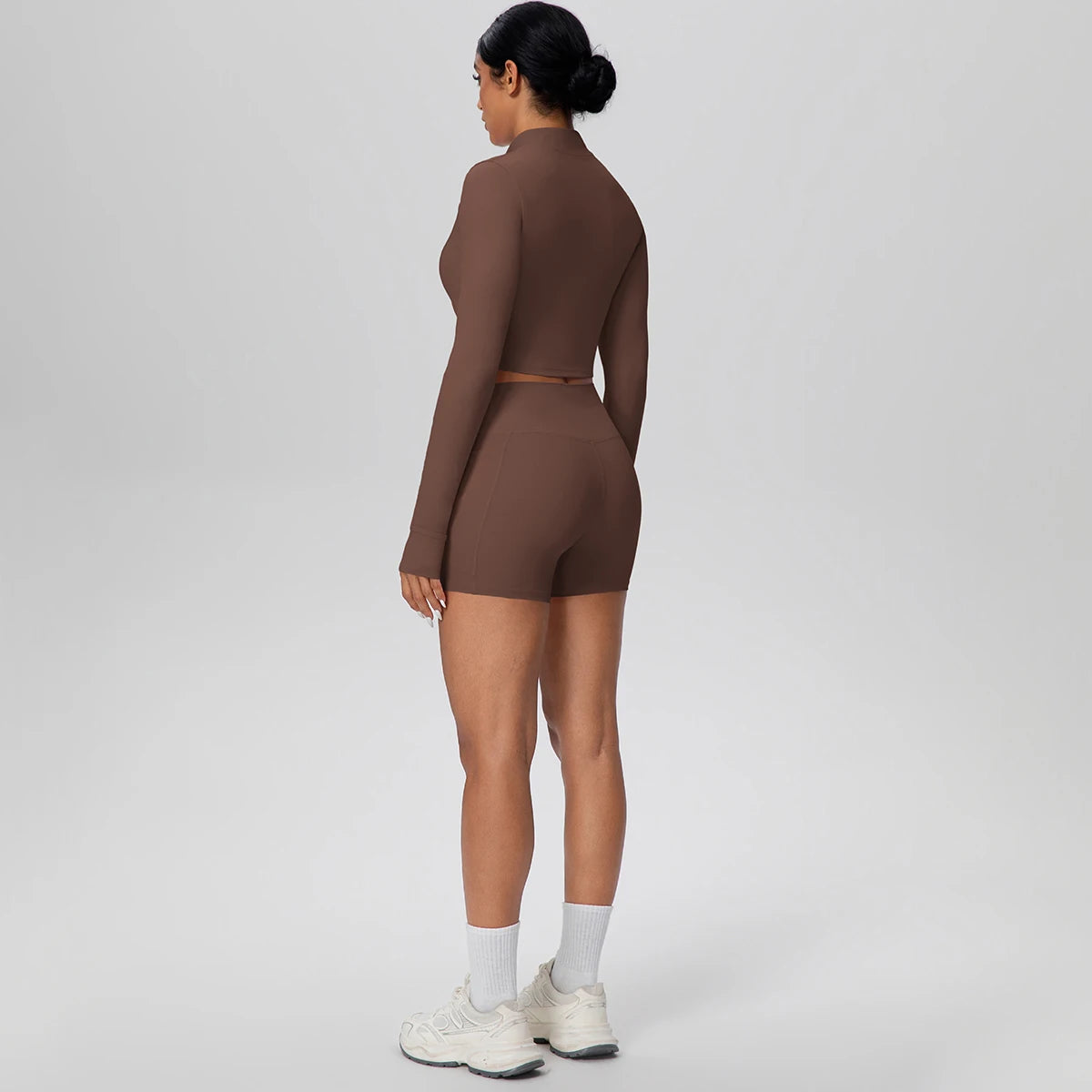 Women's Quick-Dry Running & Yoga Set – Zip-Up Jacket & Pocket Workout Shorts (2-Piece Activewear Set)