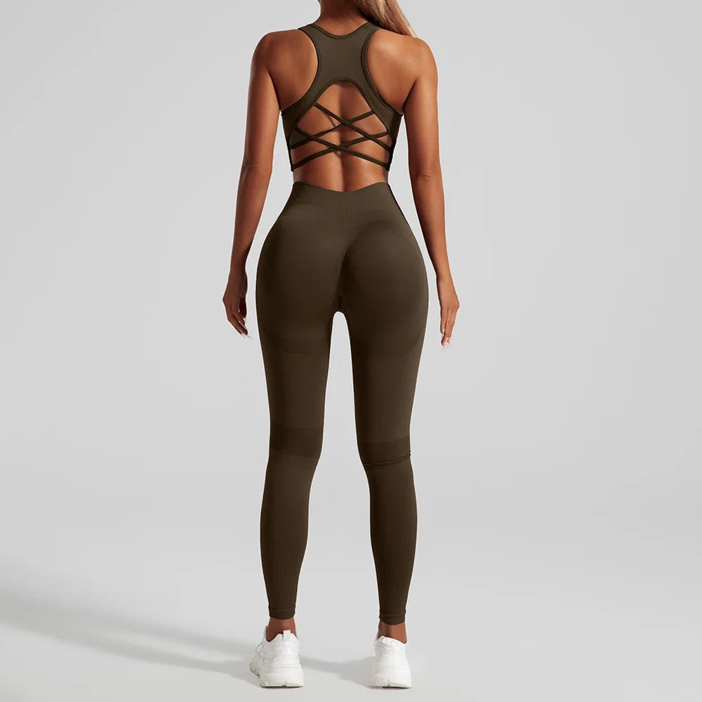 Seamless Backless Yoga Set – Crop Top & Leggings