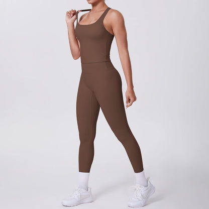 Women's Tummy Control Workout Set – Crossover Back Sports Bra & Leggings