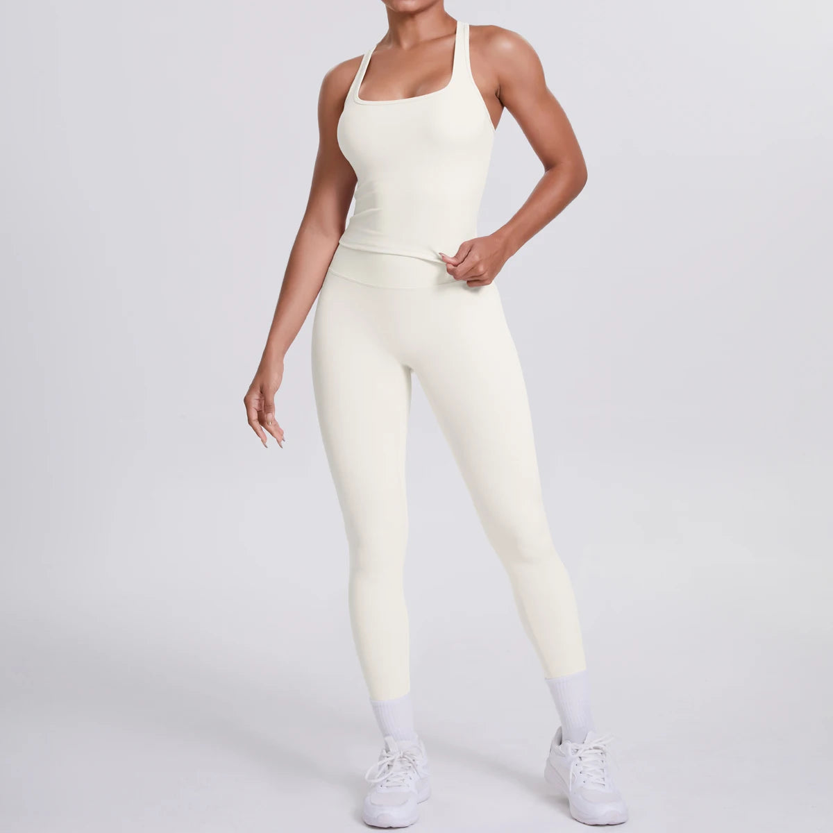 Women's Tummy Control Workout Set – Crossover Back Sports Bra & Leggings