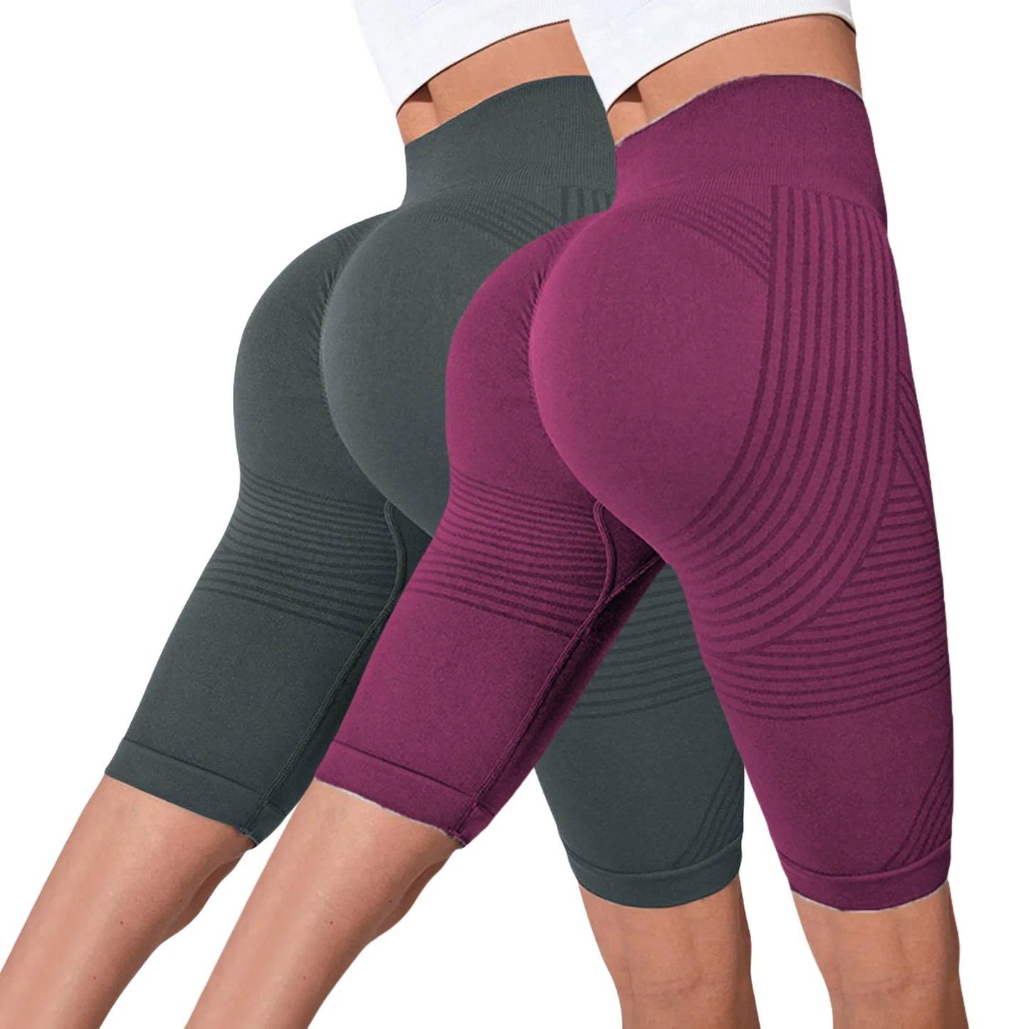 2-Pack Women's High-Waisted Seamless Workout Shorts – Tummy Support Yoga & Fitness Shorts