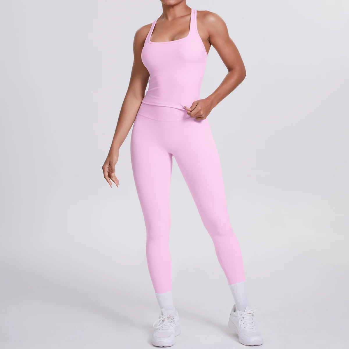 Women's Tummy Control Workout Set – Crossover Back Sports Bra & Leggings
