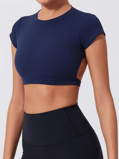 Women's Quick-Dry Backless Workout Crop Top – Breathable Fitness & Yoga Activewear