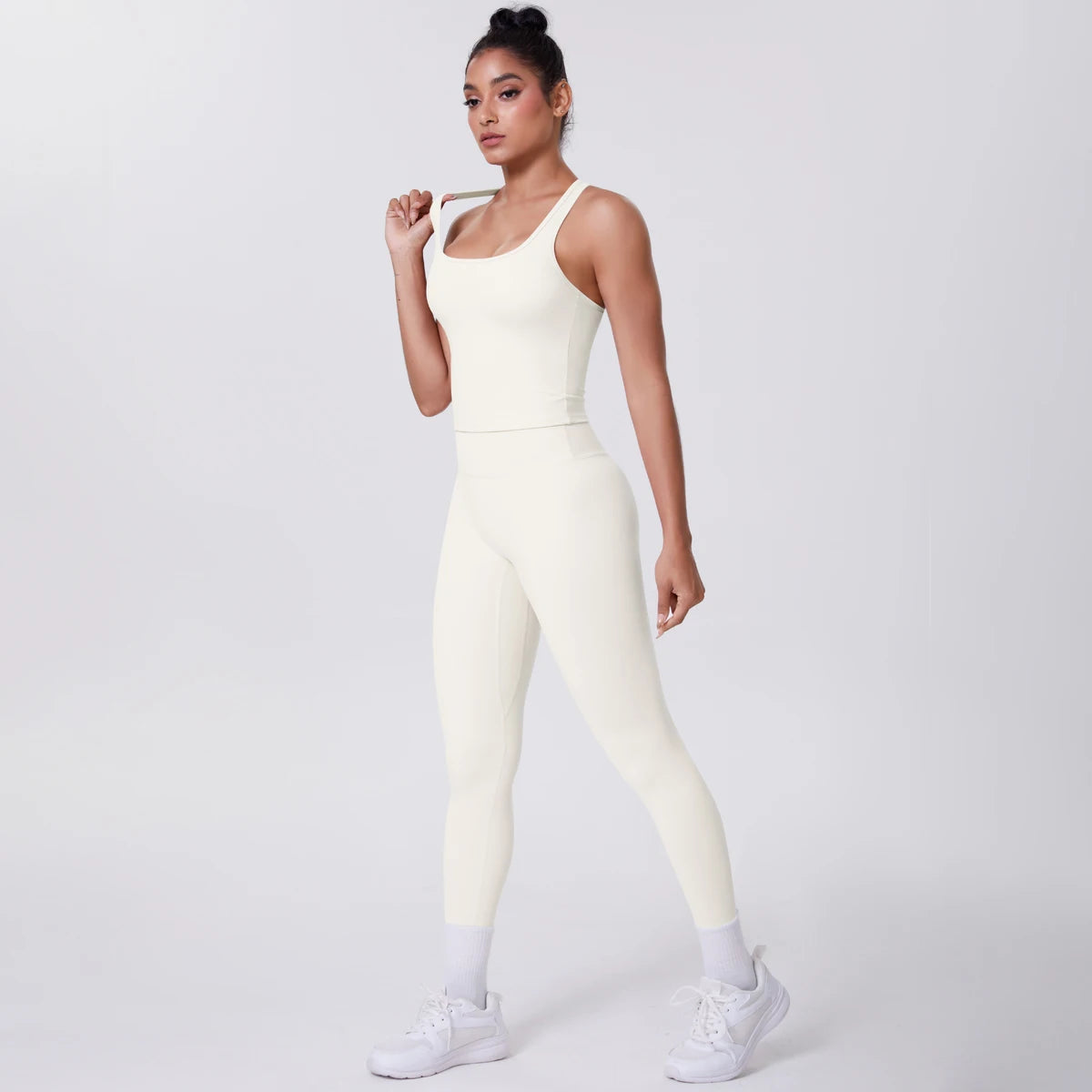 Women's Tummy Control Workout Set – Crossover Back Sports Bra & Leggings