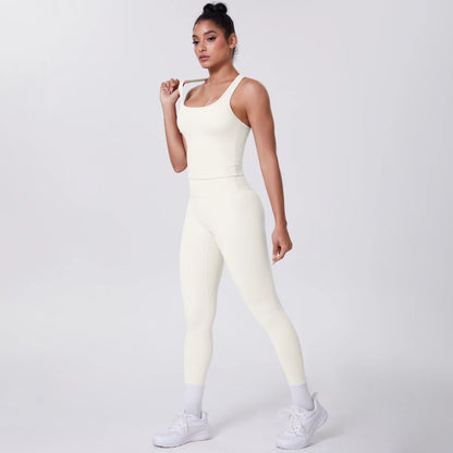 Women's Tummy Control Workout Set – Crossover Back Sports Bra & Leggings