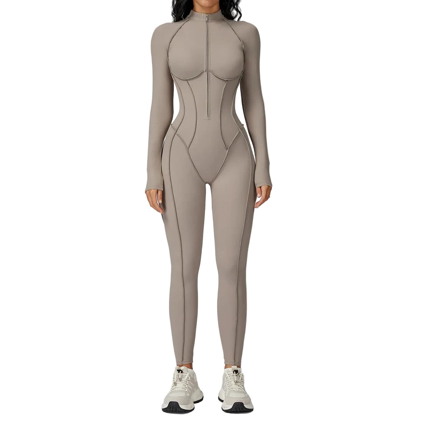 FlexSculpt Zip-Up Yoga Bodysuit – Long Sleeve Compression Jumpsuit