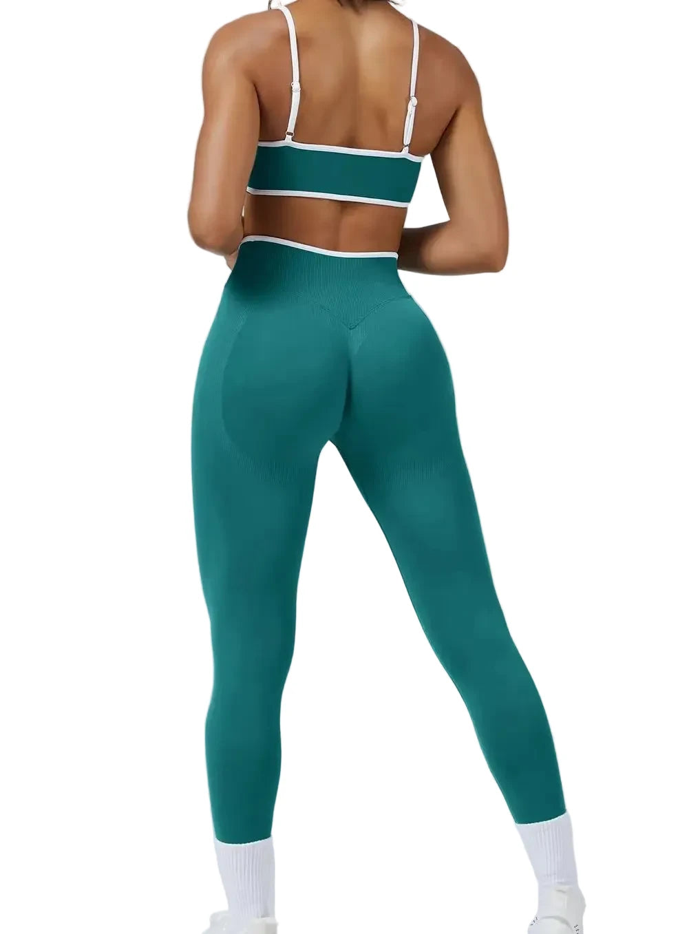 Women’s Color Block Yoga Set – Sports Bra & High-Waisted Shorts