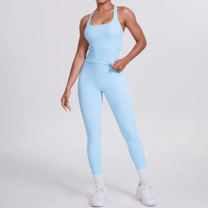 Women's Tummy Control Workout Set – Crossover Back Sports Bra & Leggings