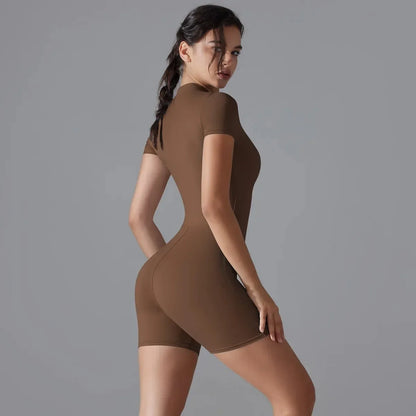 Zip-Up Short Sleeve Yoga Jumpsuit